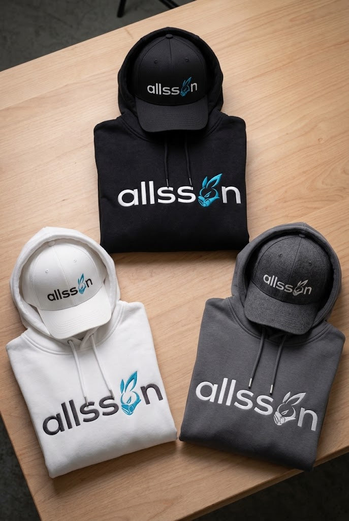 Allsson hoodies and caps in charcoal and black